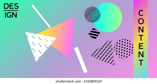 Futuristic retro 3D geometric design.  Minimal universal banner templates in memphis style. Dynamic composition. Vector illustration.