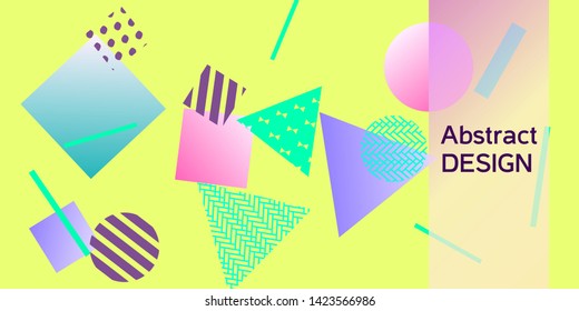 Futuristic retro 3D geometric design.  Minimal universal banner templates in memphis style. Dynamic composition. Vector illustration.