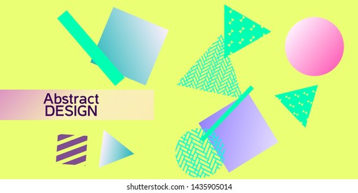 Futuristic retro 3D geometric design.  Minimal universal banner templates in memphis style. Minimalistic yellow background design with dynamic shapes. Vector illustration.