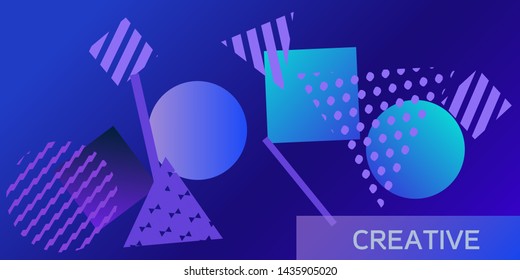 Futuristic retro 3D geometric design.  Minimal universal banner templates in memphis style. Dynamic composition. Vector illustration.