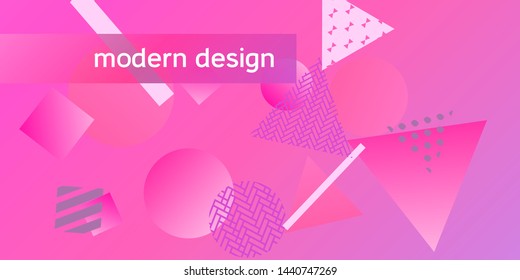 Futuristic retro 3D geometric design.  Minimal universal banner templates in memphis style. Minimalistic pink background design with dynamic shapes. Vector illustration.