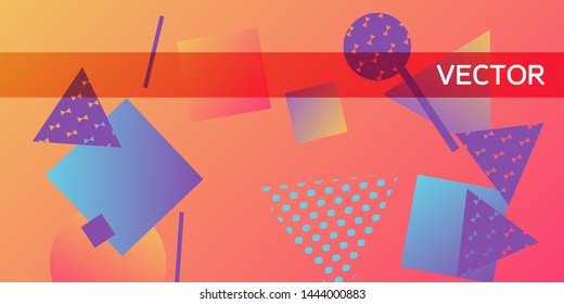 Futuristic retro 3D geometric design.  Minimal universal banner templates in memphis style. Dynamic composition. Vector illustration.