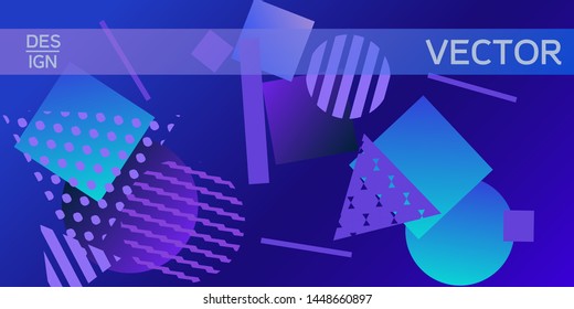 Futuristic retro 3D geometric design.  Minimal universal banner templates in memphis style. Minimalistic blue background design with dynamic shapes. Vector illustration.