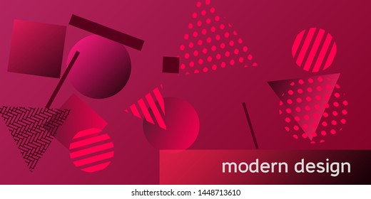 Futuristic retro 3D geometric design.  Minimal universal banner templates in memphis style. Minimalistic red background design with dynamic shapes. Vector illustration.