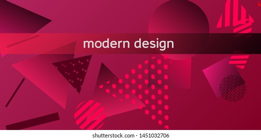 Futuristic retro 3D geometric design.  Minimal universal banner templates in memphis style. Minimalistic red background design with dynamic shapes. Vector illustration.