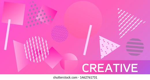 Futuristic retro 3D geometric design.  Minimal universal banner templates in memphis style. Dynamic composition. Vector illustration.