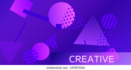 Futuristic retro 3D geometric design.  Minimal universal banner templates in memphis style. Dynamic composition. Vector illustration.