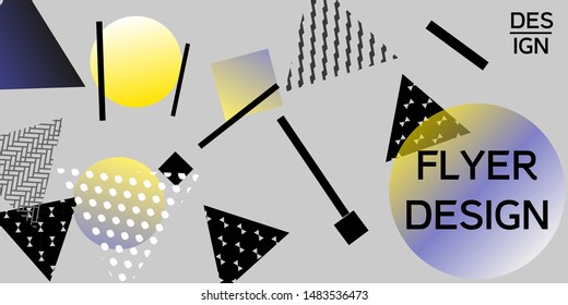 Futuristic retro 3D geometric design.  Minimal universal banner templates in memphis style. Dynamic composition. Vector illustration.