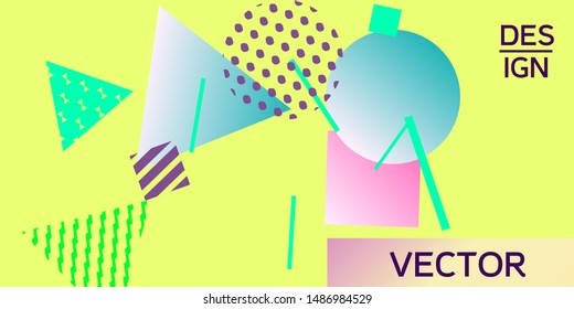 Futuristic retro 3D geometric design.  Minimal universal banner templates in memphis style. Minimalistic yellow background design with dynamic shapes. Vector illustration.