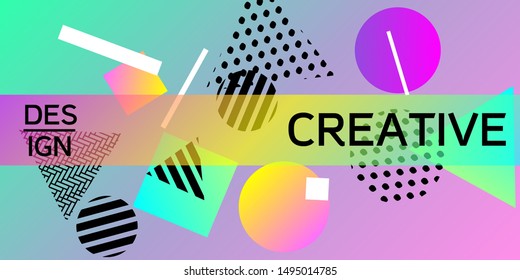 Futuristic retro 3D geometric design.  Minimal universal banner templates in memphis style. Abstract minimalistic background design with dynamic shapes. Vector illustration.