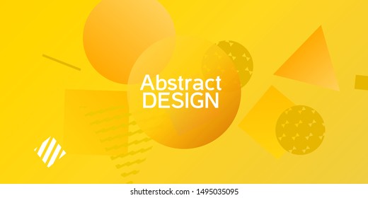 Futuristic retro 3D geometric design.  Minimal universal banner templates in memphis style. Minimalistic yellow background design with dynamic shapes. Vector illustration.