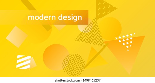 Futuristic retro 3D geometric design.  Minimal universal banner templates in memphis style. Minimalistic yellow background design with dynamic shapes. Vector illustration.