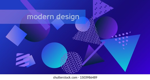 Futuristic retro 3D geometric design.  Minimal universal banner templates in memphis style. Dynamic composition. Vector illustration.