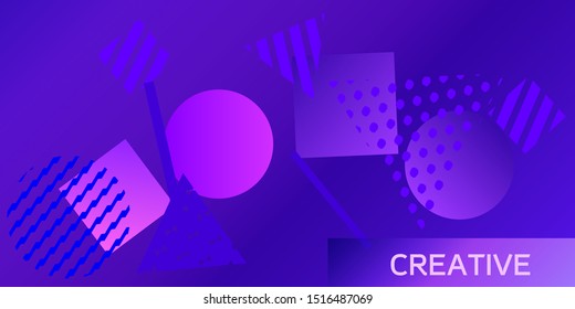 Futuristic retro 3D geometric design.  Minimal universal banner templates in memphis style. Dynamic composition. Vector illustration.