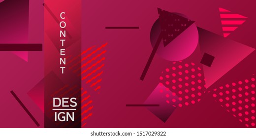 Futuristic retro 3D geometric design.  Minimal universal banner templates in memphis style. Minimalistic red background design with dynamic shapes. Vector illustration.