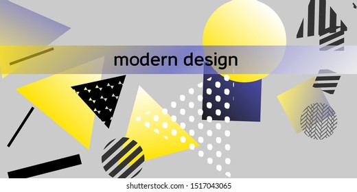Futuristic retro 3D geometric design.  Minimal universal banner templates in memphis style. Dynamic composition. Vector illustration.