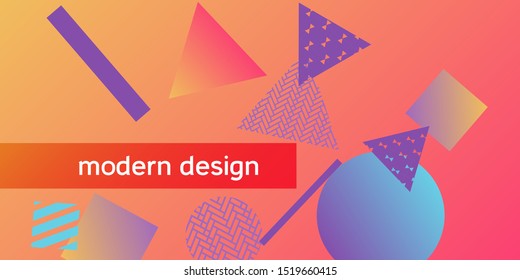 Futuristic retro 3D geometric design.  Minimal universal banner templates in memphis style. Dynamic composition. Vector illustration.