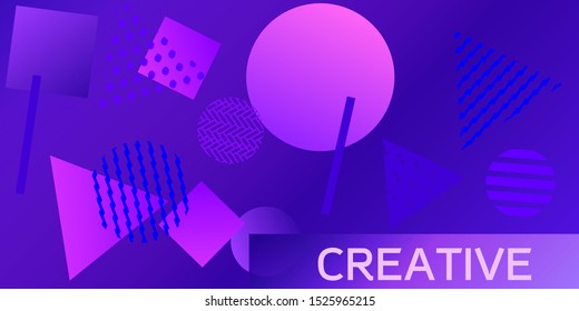 Futuristic retro 3D geometric design.  Minimal universal banner templates in memphis style. Dynamic composition. Vector illustration.