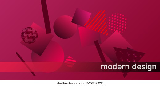 Futuristic retro 3D geometric design.  Minimal universal banner templates in memphis style. Dynamic composition. Vector illustration.