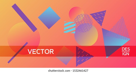 Futuristic retro 3D geometric design.  Minimal universal banner templates in memphis style. Dynamic composition. Vector illustration.