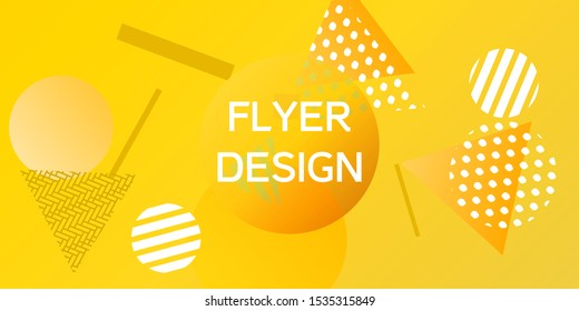 Futuristic retro 3D geometric design.  Minimal universal banner templates in memphis style. Minimalistic yellow background design with dynamic shapes. Vector illustration.