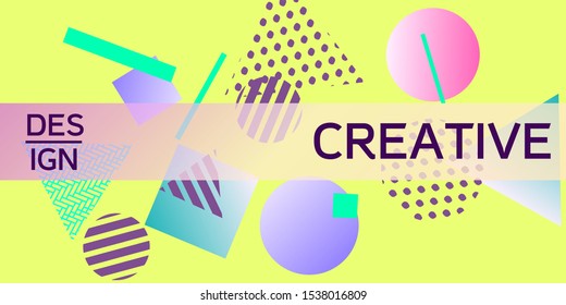 Futuristic retro 3D geometric design.  Minimal universal banner templates in memphis style. Dynamic composition. Vector illustration.