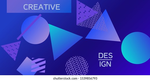 Futuristic retro 3D geometric design.  Minimal universal banner templates in memphis style. Dynamic composition. Vector illustration.