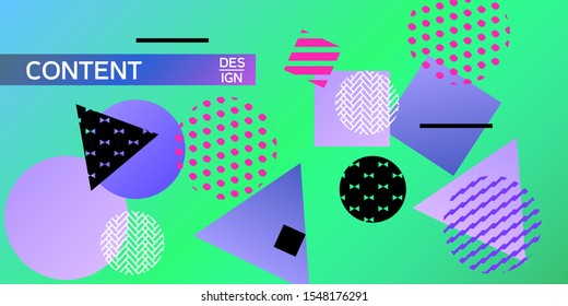 Futuristic retro 3D geometric design.  Minimal universal banner templates in memphis style. Minimalistic green background design with dynamic shapes. Vector illustration.