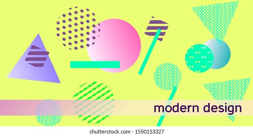 Futuristic retro 3D geometric design.  Minimal universal banner templates in memphis style. Dynamic composition. Vector illustration.