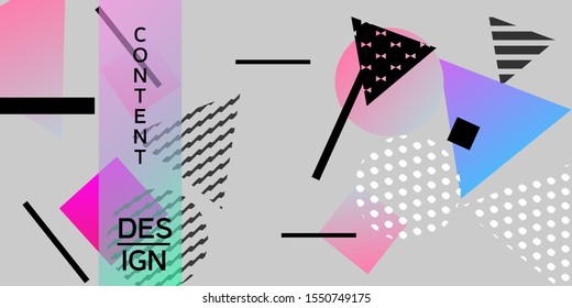 Futuristic retro 3D geometric design.  Minimal universal banner templates in memphis style. Dynamic composition. Vector illustration.
