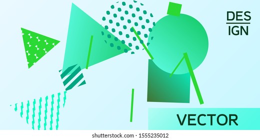 Futuristic retro 3D geometric design.  Minimal universal banner templates in memphis style. Minimalistic green background design with dynamic shapes. Vector illustration.