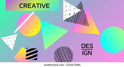 Futuristic retro 3D geometric design.  Minimal universal banner templates in memphis style. Abstract minimalistic background design with dynamic shapes. Vector illustration.
