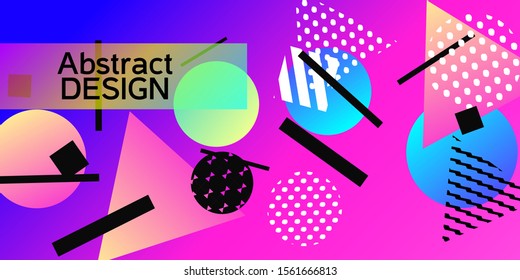 Futuristic retro 3D geometric design.  Minimal universal banner templates in memphis style. Dynamic composition. Vector illustration.