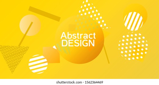 Futuristic retro 3D geometric design.  Minimal universal banner templates in memphis style. Minimalistic yellow background design with dynamic shapes. Vector illustration.
