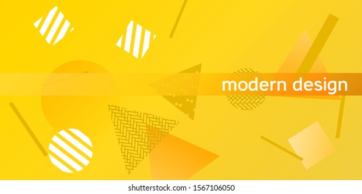 Futuristic retro 3D geometric design.  Minimal universal banner templates in memphis style. Minimalistic yellow background design with dynamic shapes. Vector illustration.