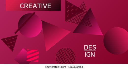 Futuristic retro 3D geometric design.  Minimal universal banner templates in memphis style. Minimalistic red background design with dynamic shapes. Vector illustration.