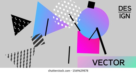 Futuristic retro 3D geometric design.  Minimal universal banner templates in memphis style. Dynamic composition. Vector illustration.