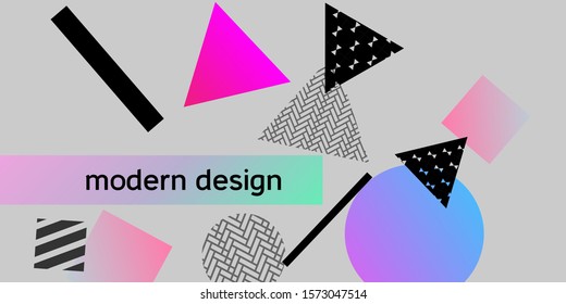 Futuristic retro 3D geometric design.  Minimal universal banner templates in memphis style. Dynamic composition. Vector illustration.