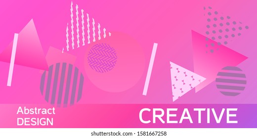 Futuristic retro 3D geometric design.  Minimal universal banner templates in memphis style. Minimalistic pink background design with dynamic shapes. Vector illustration.