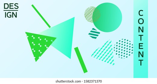 Futuristic retro 3D geometric design.  Minimal universal banner templates in memphis style. Minimalistic green background design with dynamic shapes. Vector illustration.