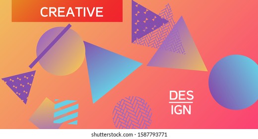Futuristic retro 3D geometric design.  Minimal universal banner templates in memphis style. Dynamic composition. Vector illustration.