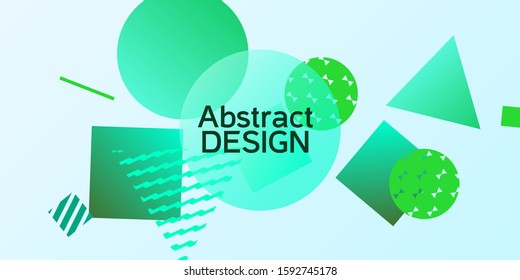 Futuristic retro 3D geometric design.  Minimal universal banner templates in memphis style. Minimalistic green background design with dynamic shapes. Vector illustration.