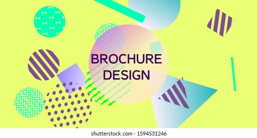 Futuristic retro 3D geometric design.  Minimal universal banner templates in memphis style. Minimalistic yellow background design with dynamic shapes. Vector illustration.