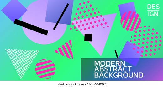 Futuristic retro 3D geometric design.  Minimal universal banner templates in memphis style. Minimalistic green background design with dynamic shapes. Vector illustration.