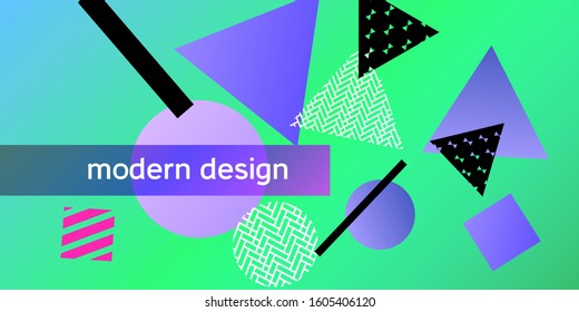 Futuristic retro 3D geometric design.  Minimal universal banner templates in memphis style. Dynamic composition. Vector illustration.