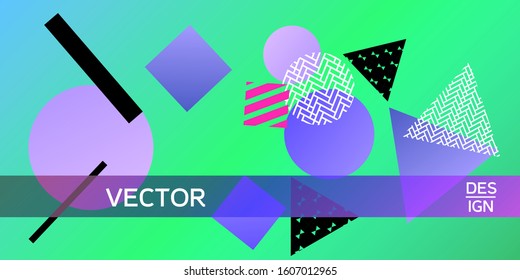 Futuristic retro 3D geometric design.  Minimal universal banner templates in memphis style. Dynamic composition. Vector illustration.