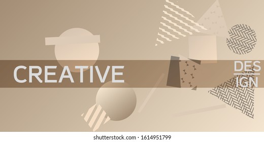 Futuristic retro 3D geometric design.  Minimal universal banner templates in memphis style. Dynamic composition. Vector illustration.