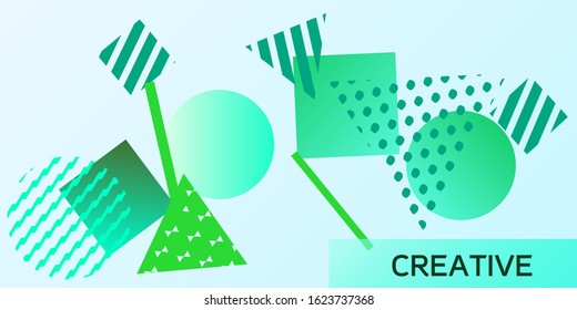 Futuristic retro 3D geometric design.  Minimal universal banner templates in memphis style. Dynamic composition. Vector illustration.