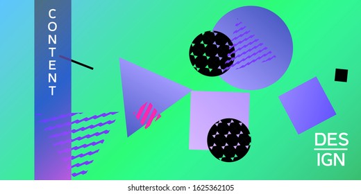 Futuristic retro 3D geometric design.  Minimal universal banner templates in memphis style. Minimalistic green background design with dynamic shapes. Vector illustration.