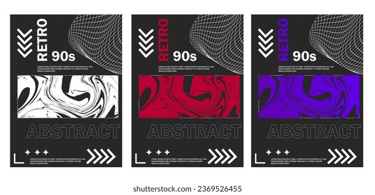 Futuristic retro brutal style Posters and strange wireframe template y2k geometric element for streetwear